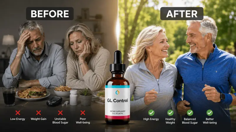 GL Control before and after results showing improved blood sugar levels and energy
